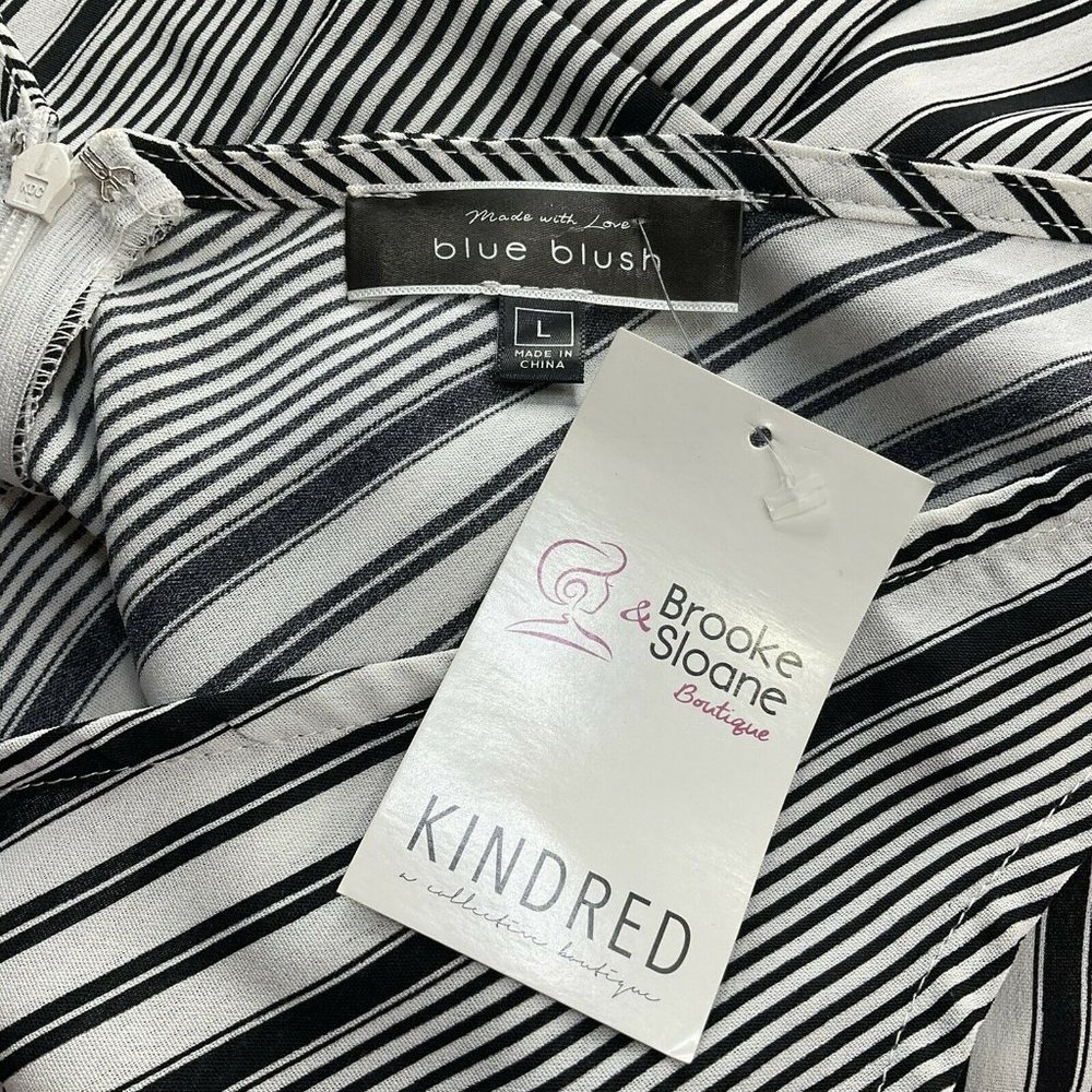 Blue Blush Jumpsuit Womens Size L Black Striped Front Tie Wide Leg Crop Nwt $46 - Picture 4 of 12